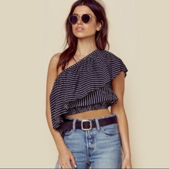 Faithfull the Brand Tops - Faithfull the Brand San Andreas Top One Shoulder San Cristobal Striped Black